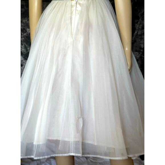 Vintage 1950s Emma Domb White Chiffon Tulle Cupcake Prom Dress Green Embroidery - Picture 6 of 16